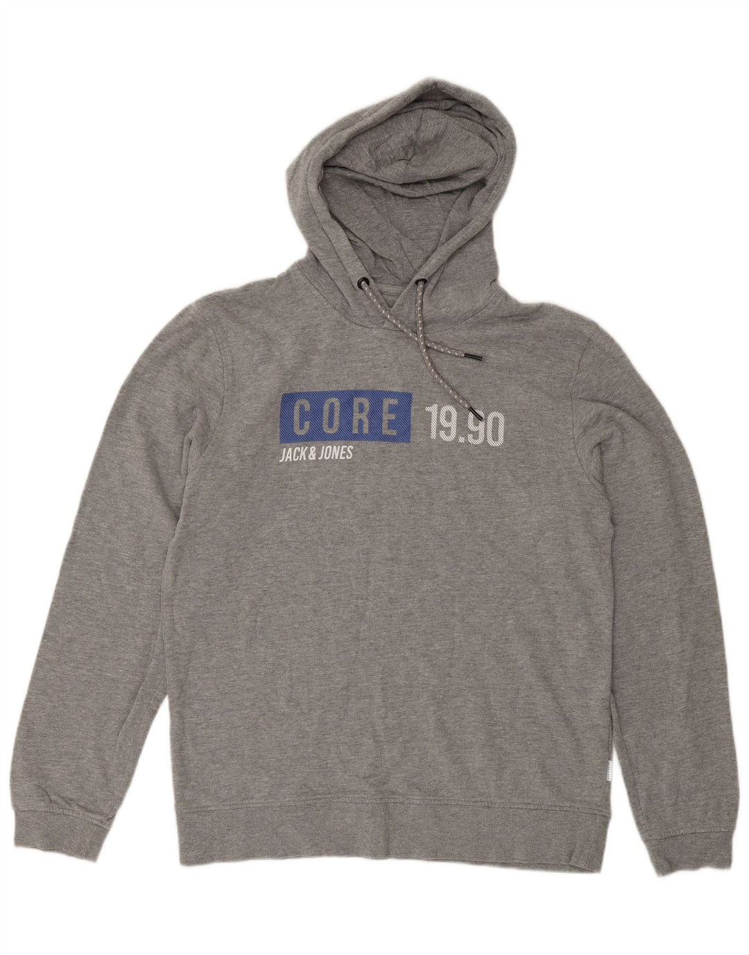Męski sweter z kapturem Jack & Jones z grafiką, średnioszary, bawełniany w cętki