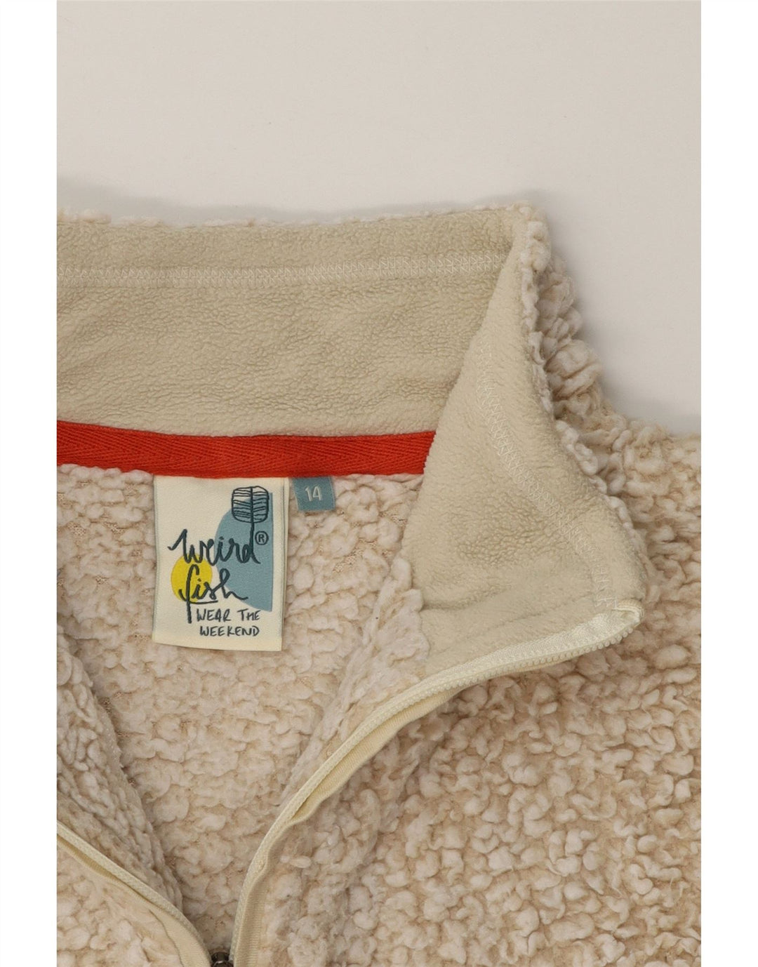 WEIRD FISH Womens Zip Neck Fleece Jumper UK 14 Large Beige Polyester Vintage Weird Fish and Second-Hand Weird Fish from Messina Hembry 