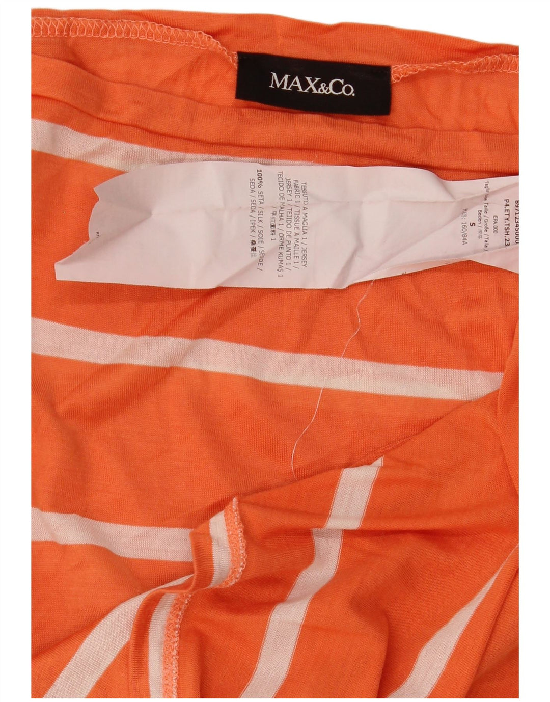 Max & Co. Damski top z rękawem 3/4, UK 10, mały, jedwabny w pomarańczowe paski