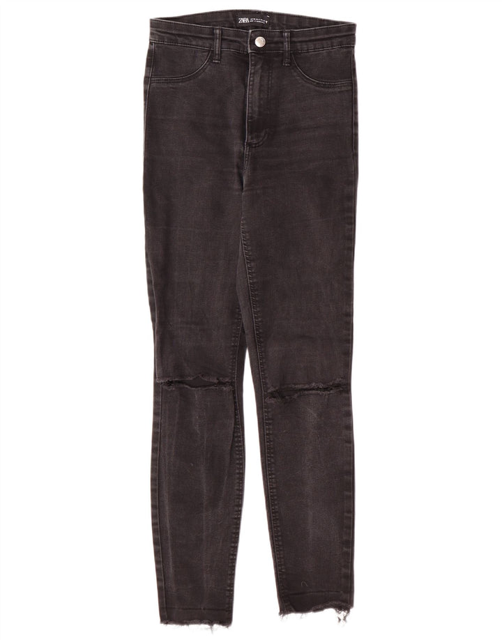 Damskie dżinsy rurki Zara w trudnej sytuacji EU 36 XS W26 L27 Czarne nowoczesne