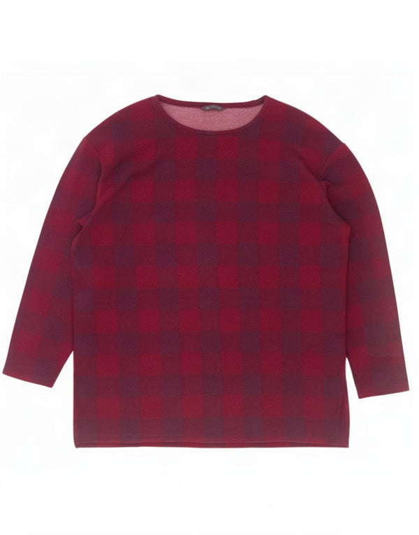 Marks & Spencer Damska bluzka z długim rękawem UK 20 2XL Burgundowa kratka