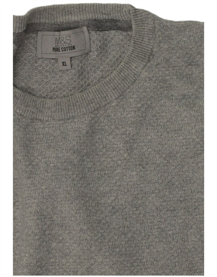 Marks & Spencer Męski sweter z okrągłym dekoltem XL, szary, bawełniany