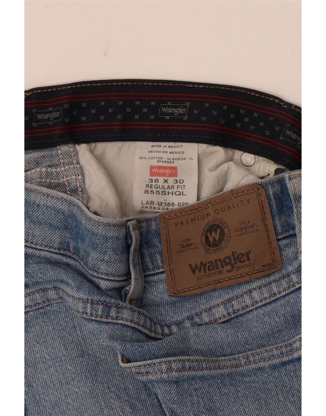 Męskie dżinsy Wrangler o prostym kroju W38 L30, niebieska bawełna