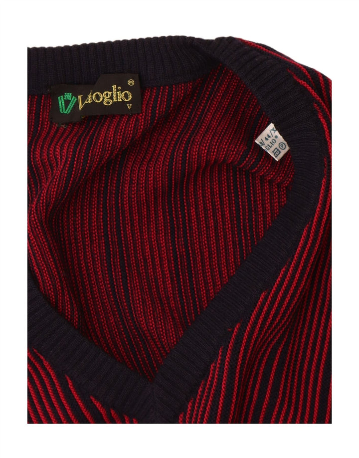 Vintage męski sweter z dekoltem w kształcie litery V IT 52 w duże czerwone paski