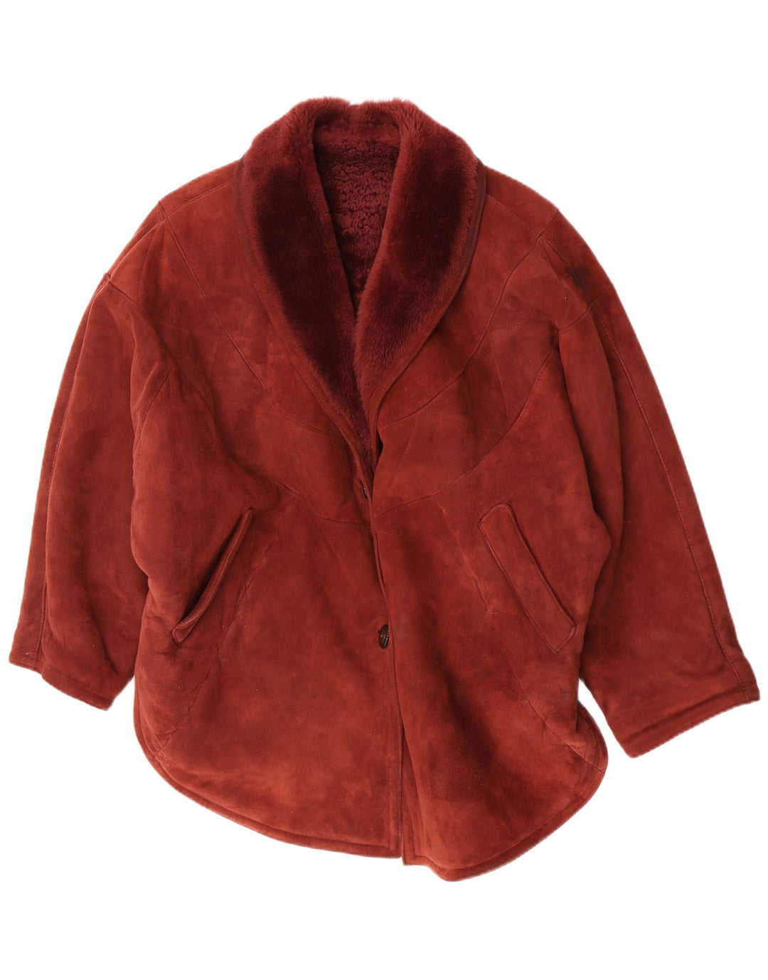 Damska kurtka shearling w stylu vintage IT 42 Średni bordowy shearling