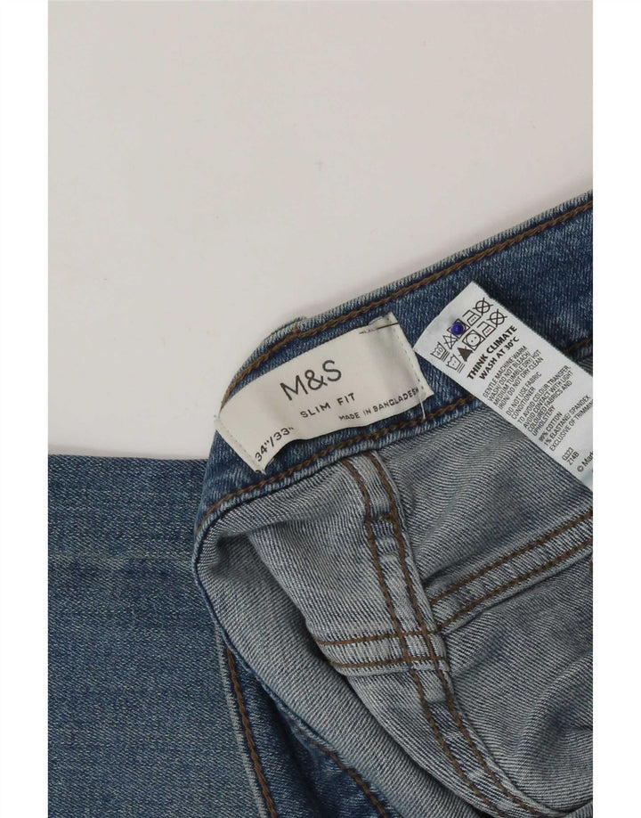 Marks & Spencer Męskie jeansy slim W34 L33 Niebieskie bawełniane