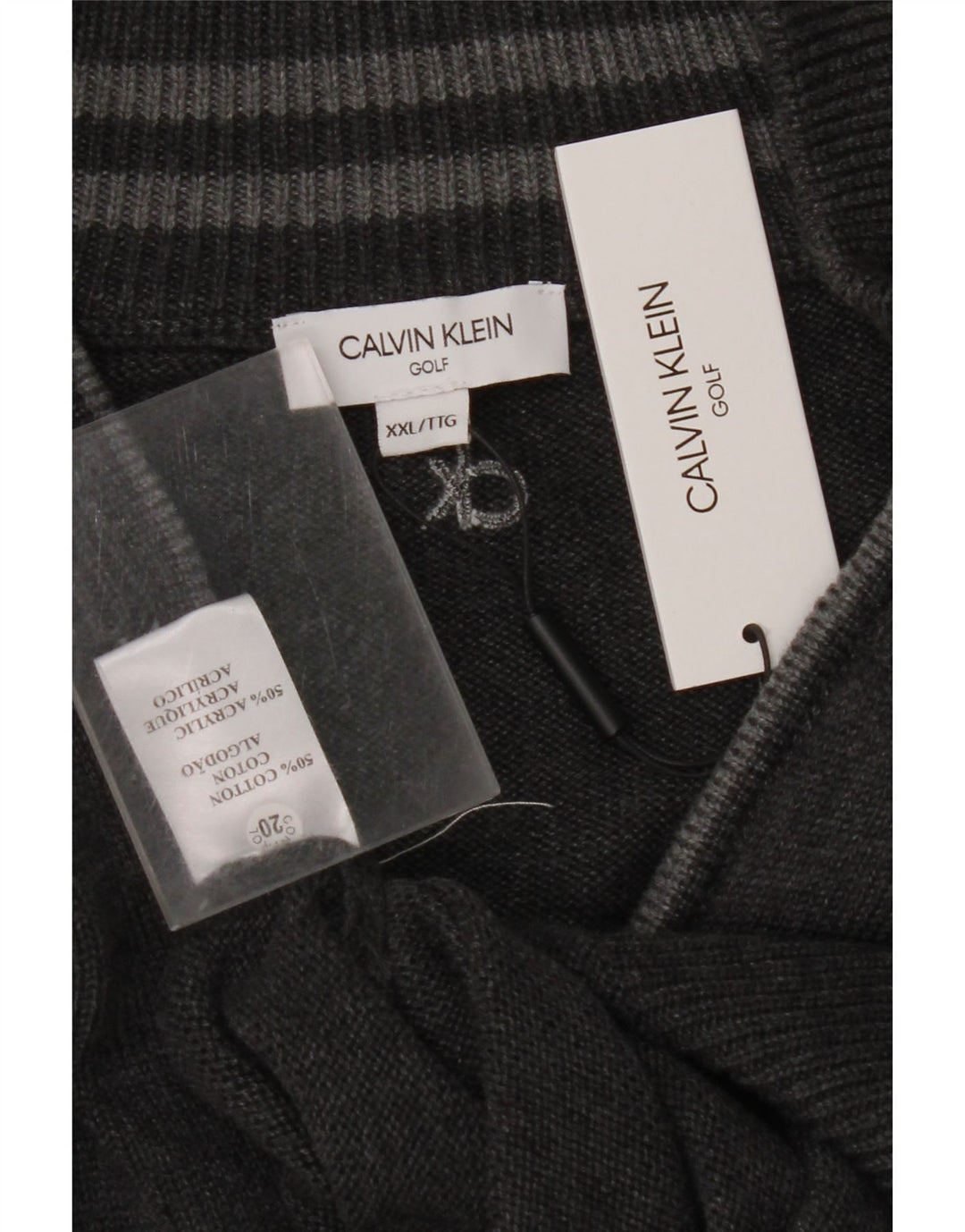 Męski sweter golfowy CALVIN KLEIN z zamkiem błyskawicznym, 2XL, szary, bawełniany