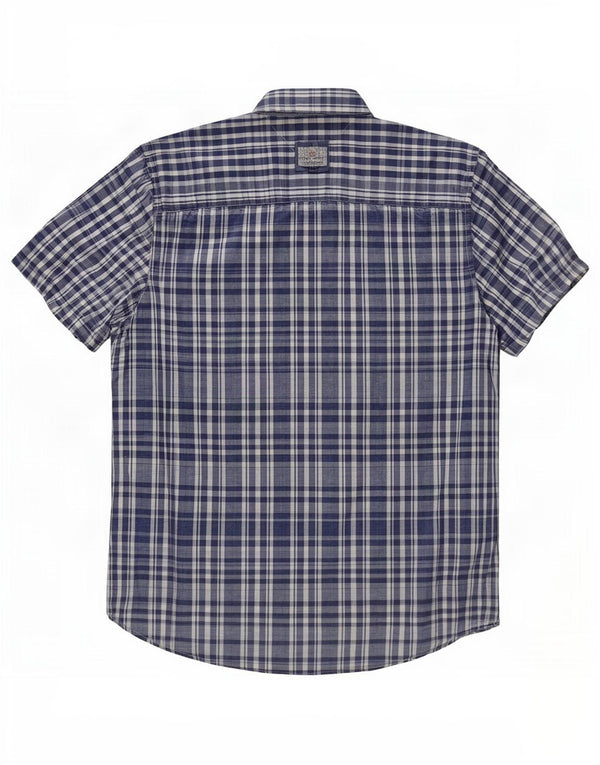 Męska koszula z krótkim rękawem Tommy Hilfiger, średnia, granatowa, bawełniana kratka