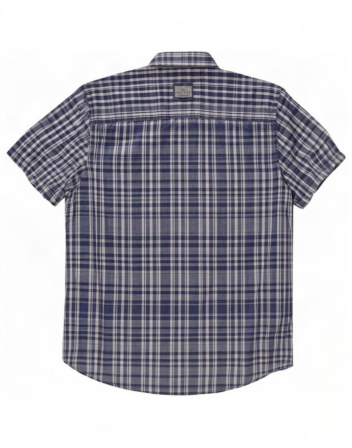 Męska koszula z krótkim rękawem Tommy Hilfiger, średnia, granatowa, bawełniana kratka
