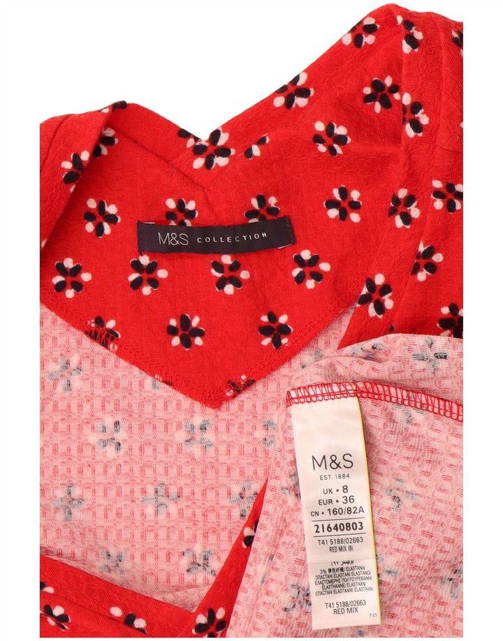 Bluzka damska Marks & Spencer UK 8, mała, czerwona, bawełniana w kwiaty