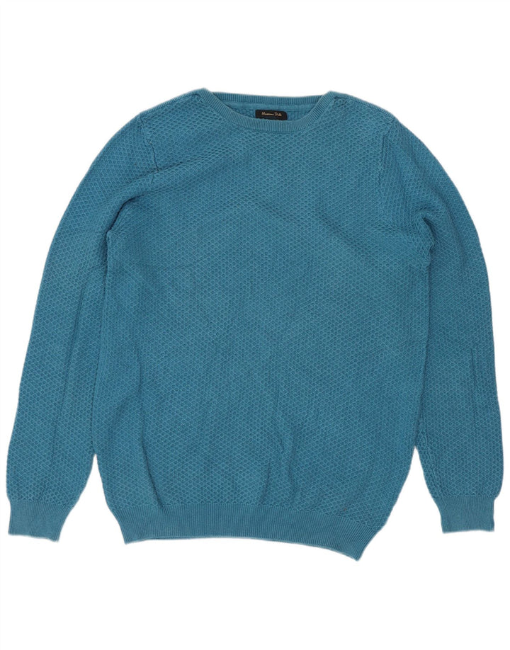 Męski sweter Massimo Dutti z dekoltem w łódkę, średni niebieski, bawełniany
