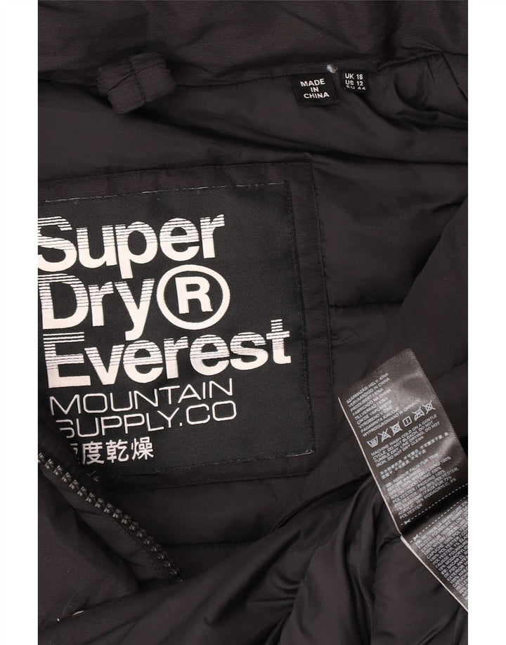Damska kurtka typu parka Superdry z kapturem, oversize UK 16, duża, czarna nylonowa