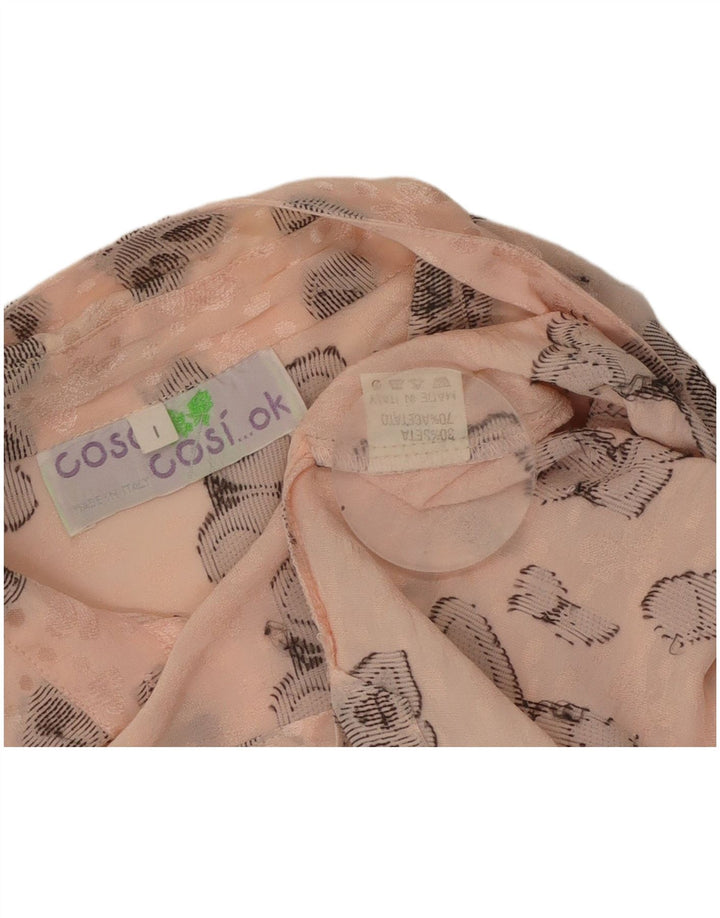 Damska bluzka koszulowa VINTAGE z grafiką UK 16, duży, różowy, jedwabny motyl