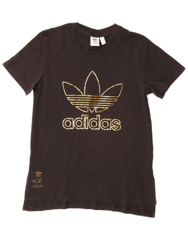 Damska koszulka z grafiką Adidas Top UK 10, mała, czarna bawełna