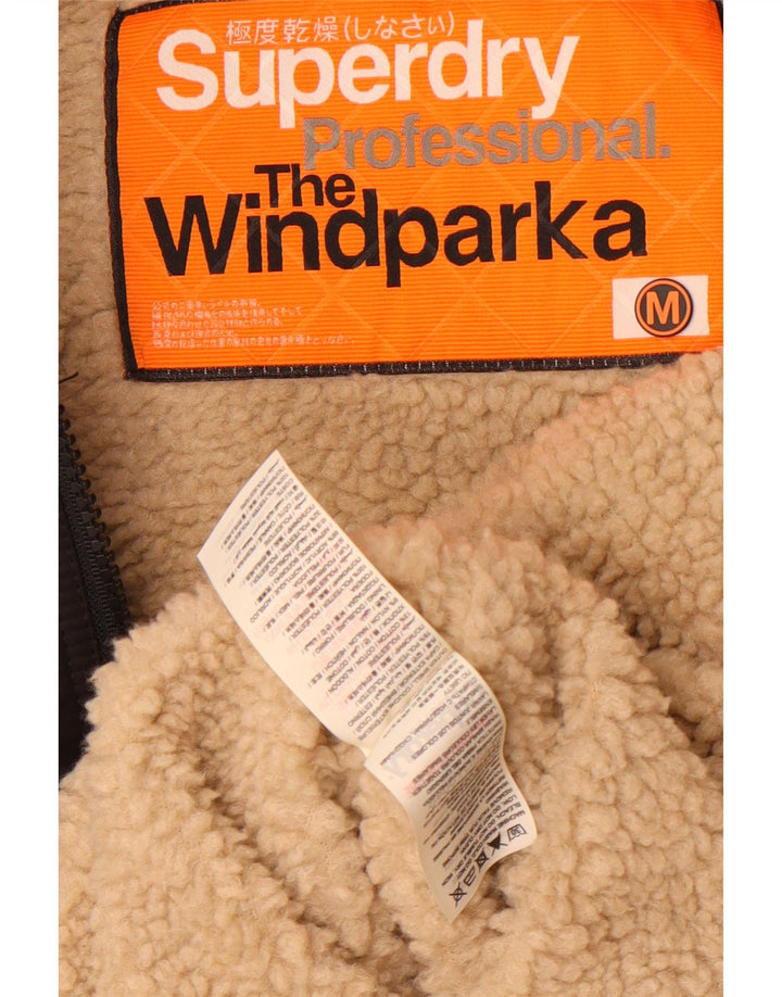 Damska kurtka parka z kapturem Superdry Windparka UK 14, średnia czarna