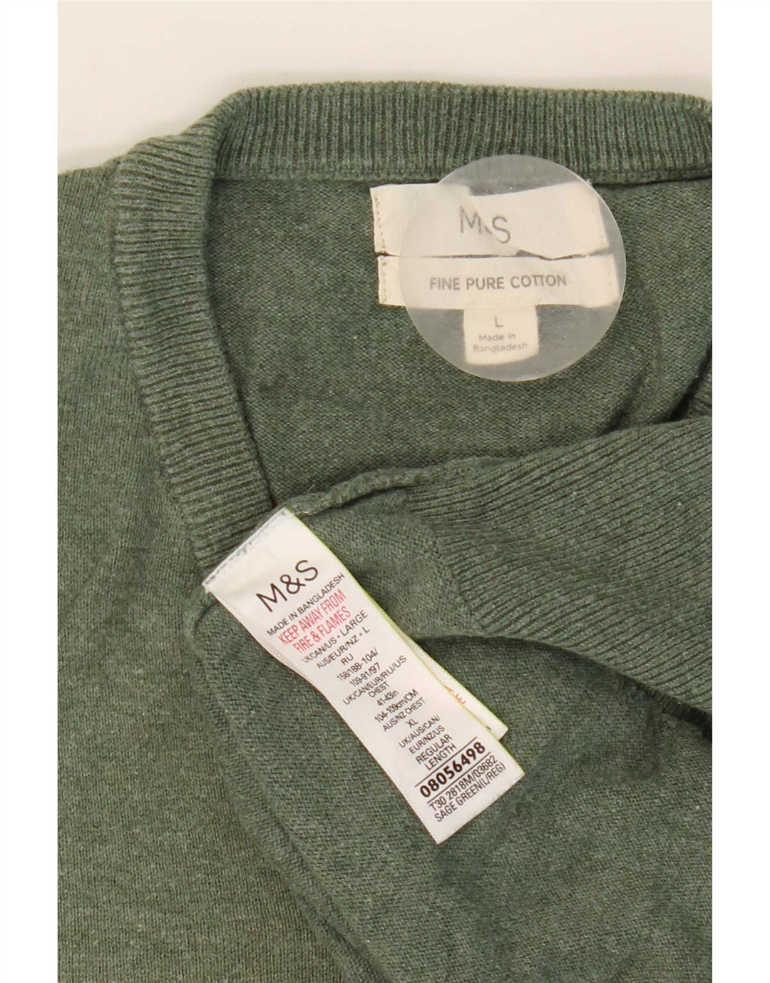 Marks & Spencer Męski sweter z dekoltem w kształcie litery V, duży, zielony, bawełniany