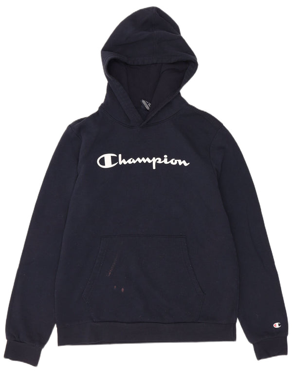 Chłopięcy sweter z kapturem Champion z grafiką, 15-16 lat, 2XL, granatowy, bawełniany