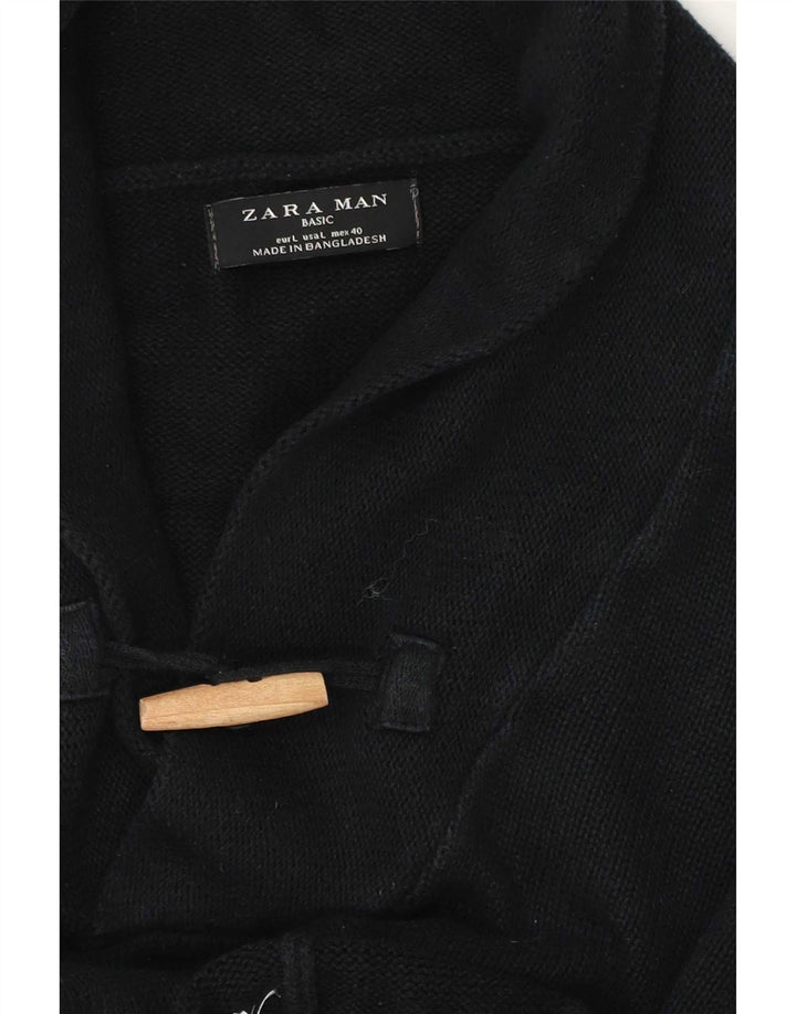 Męski sweter Zara z szalowym dekoltem, duży, czarny, bawełniany