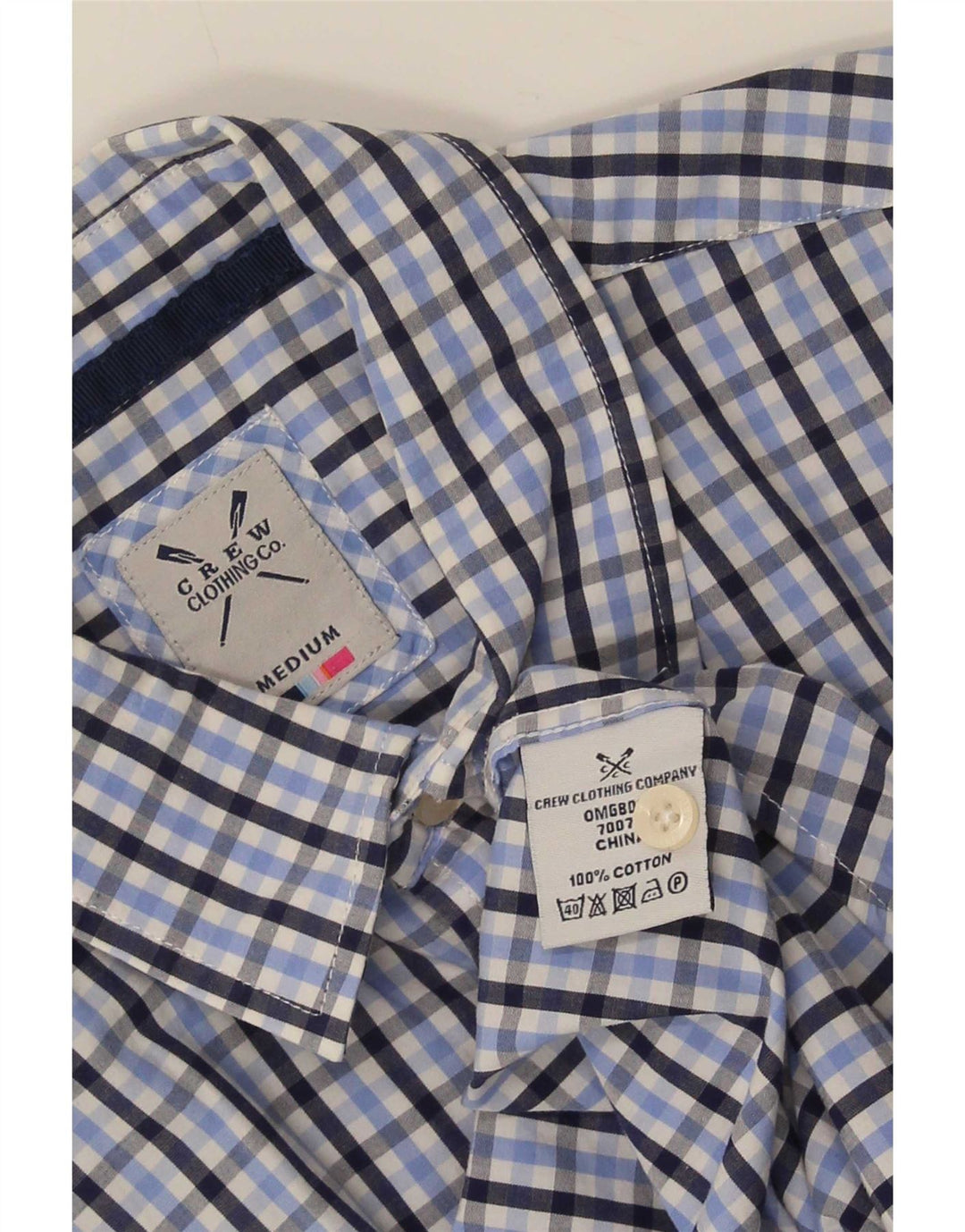 Crew Clothing Męska koszula z krótkim rękawem, średnia niebieska bawełniana kratka