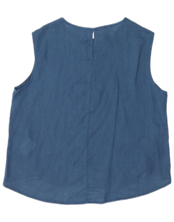 Damska bluzka oversize bez rękawów Benetton Top UK 10 Small, granatowa, lniana