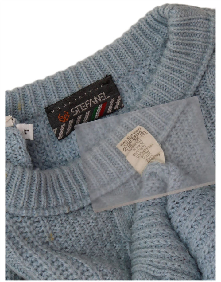 STEFANEL Damski sweter oversize z okrągłym dekoltem UK 16, duży, niebieski, wełniany