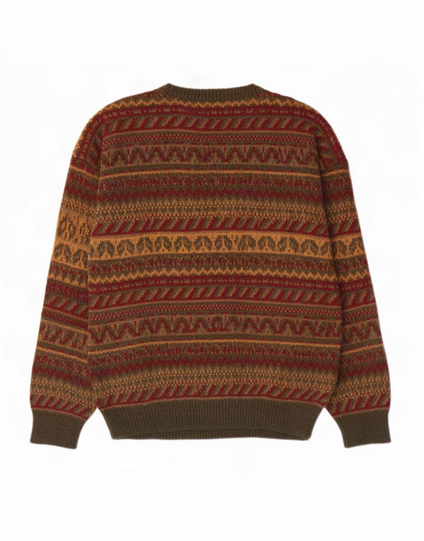 Vintage męski sweter z okrągłym dekoltem, duży, zielony, wełniany Fair Isle