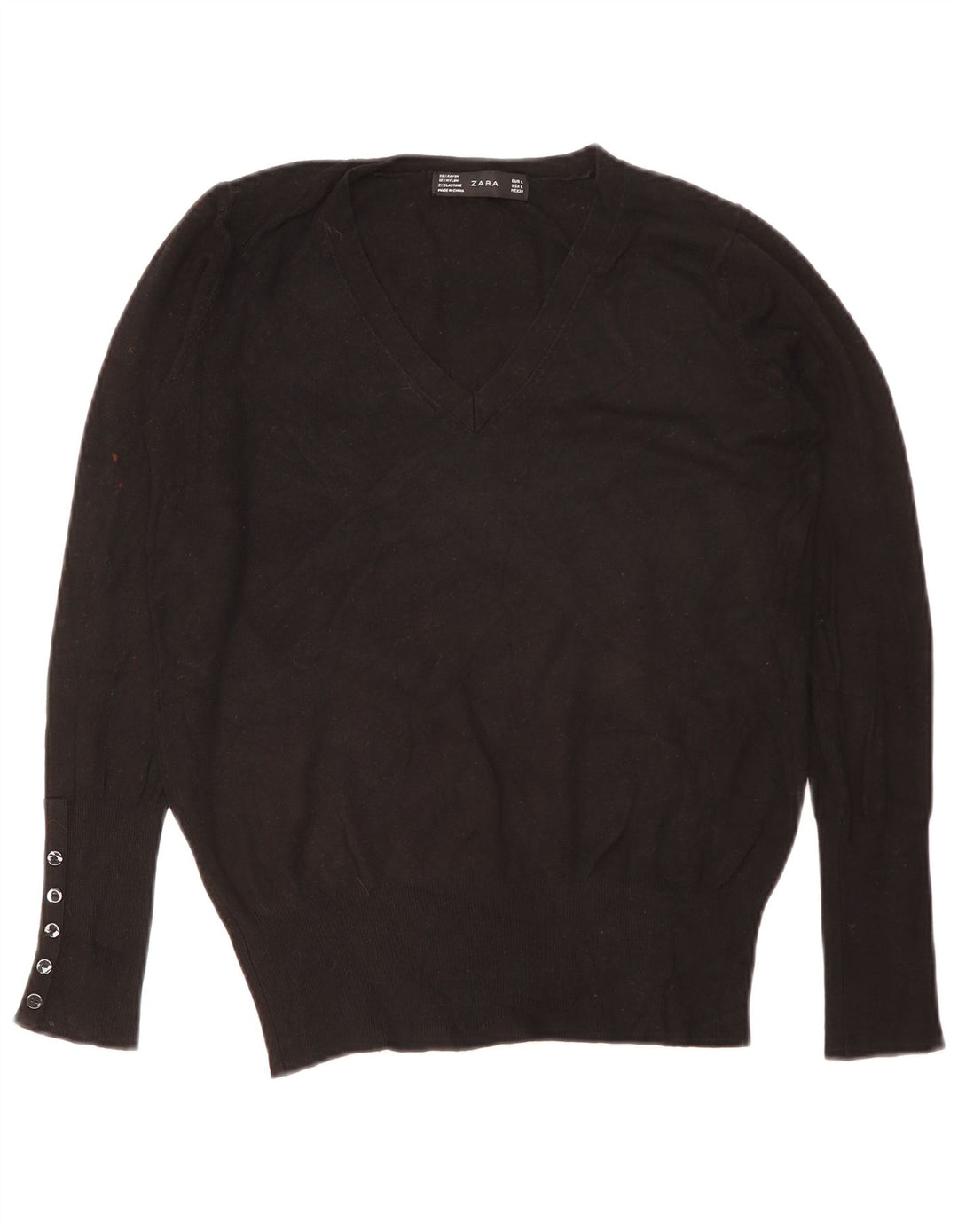 Sweter damski Zara z dekoltem w kształcie litery V, UK 16, duży, czarny