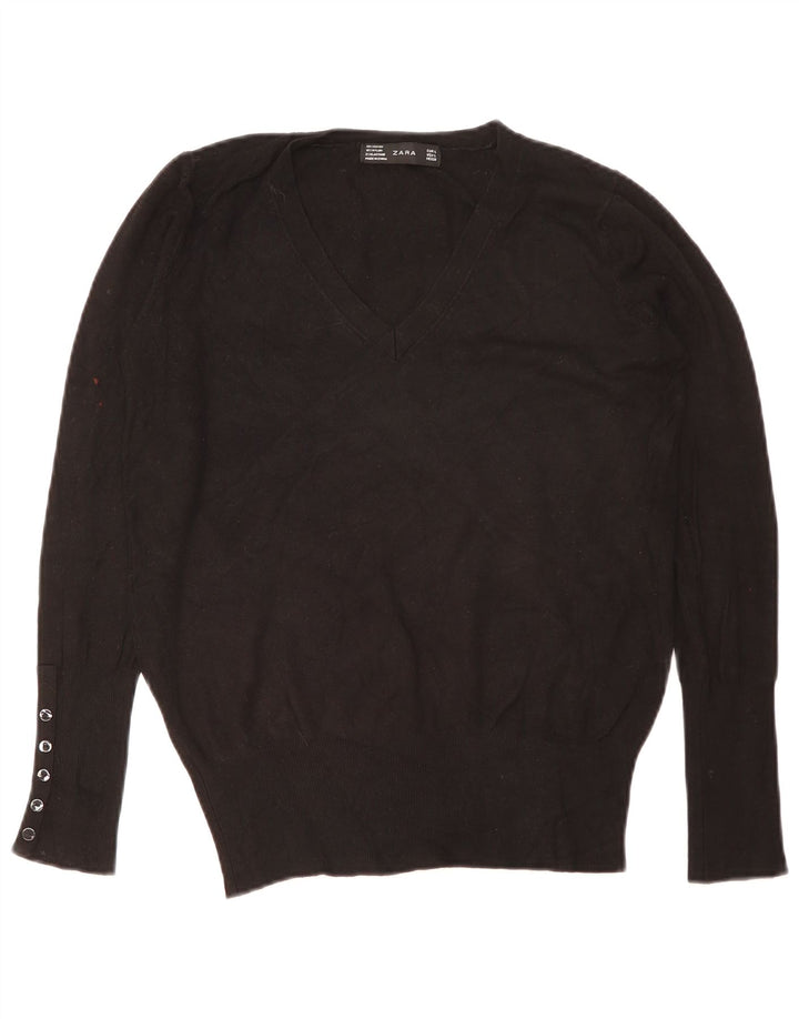 Sweter damski Zara z dekoltem w kształcie litery V, UK 16, duży, czarny