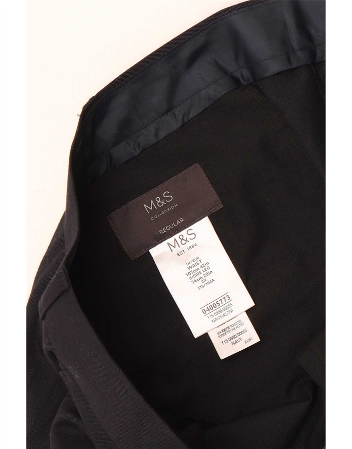 Męskie spodnie garniturowe Marks & Spencer Regular Straight W42 L29 Granatowe