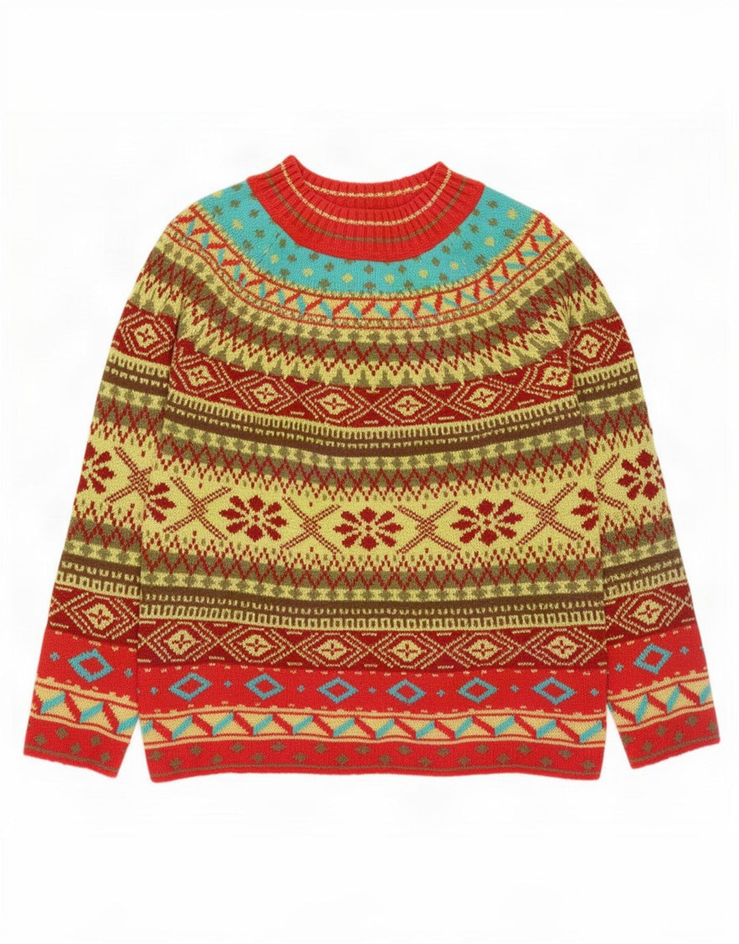 Sweter damski w stylu vintage z okrągłym dekoltem UK 14, średni, wielobarwny
