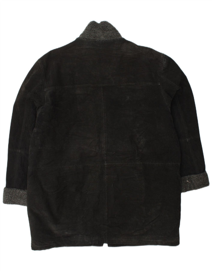 Zamszowy płaszcz damski VINTAGE UK 18 XL, czarna skóra