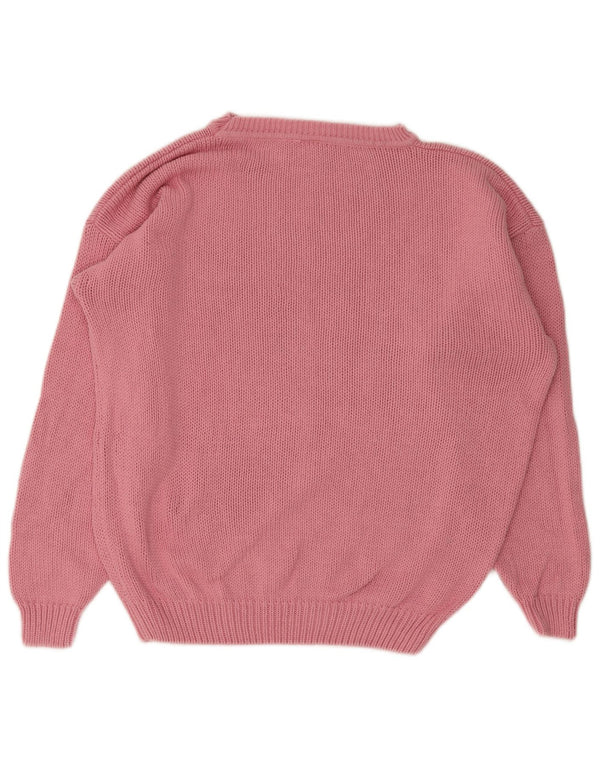 Sweter damski w stylu vintage z dekoltem w łódkę, EU 44/46 XL, różowy, bawełniany