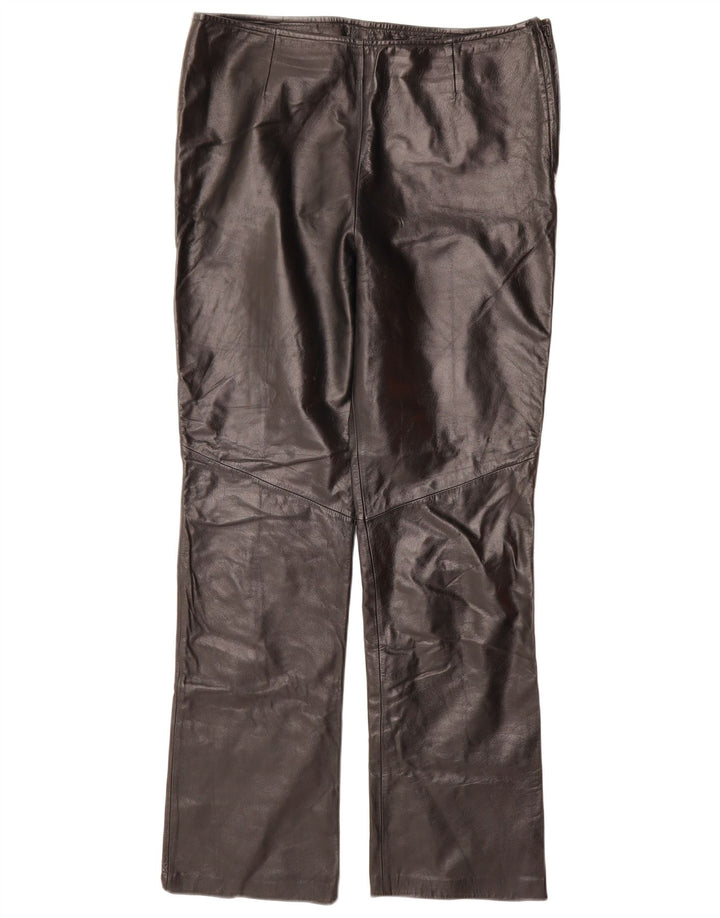 Spodnie damskie DANIER proste skórzane UK 16 duże W34 L31 czarna skóra