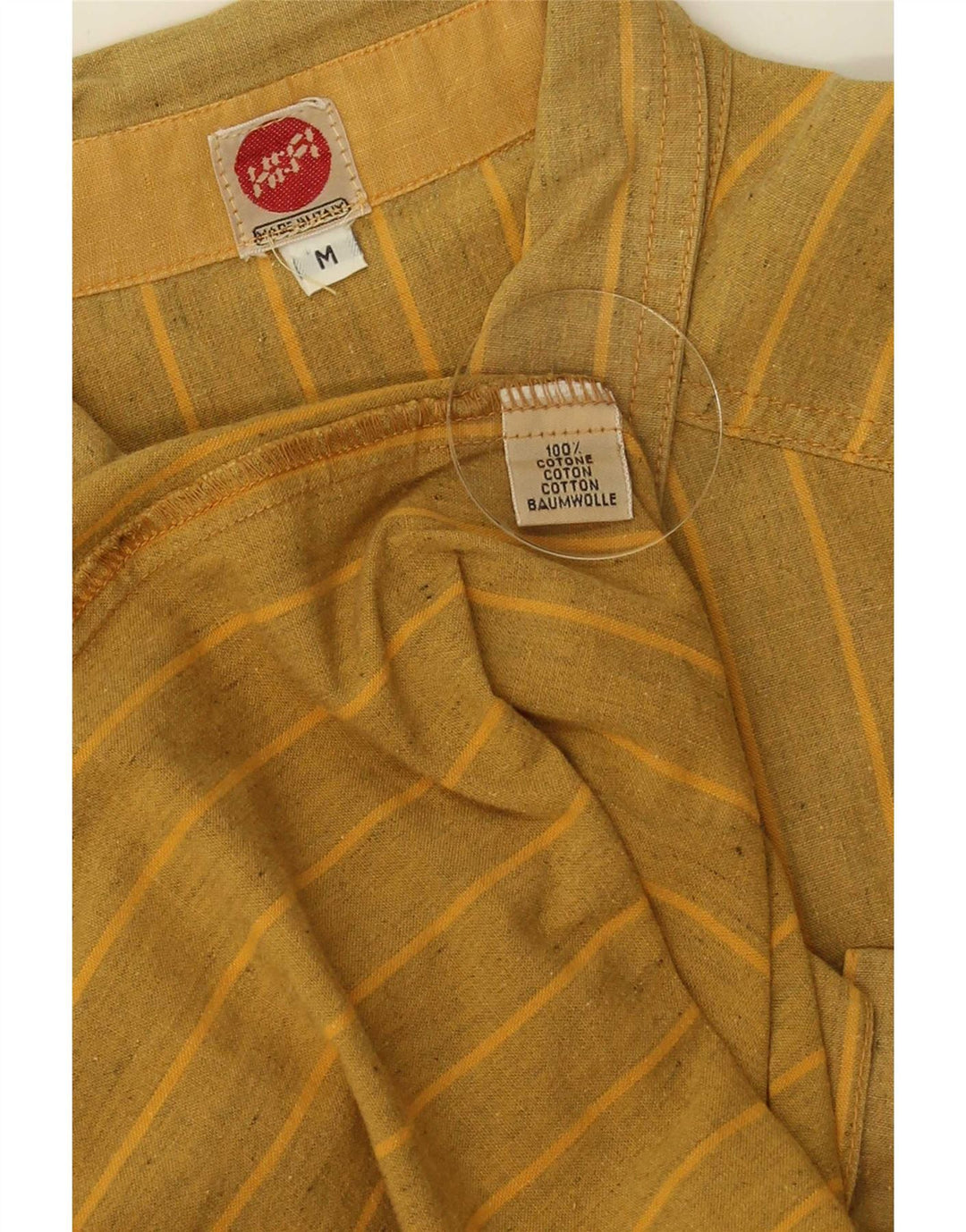 Koszula męska w stylu vintage, średnia, żółta, bawełniana w paski