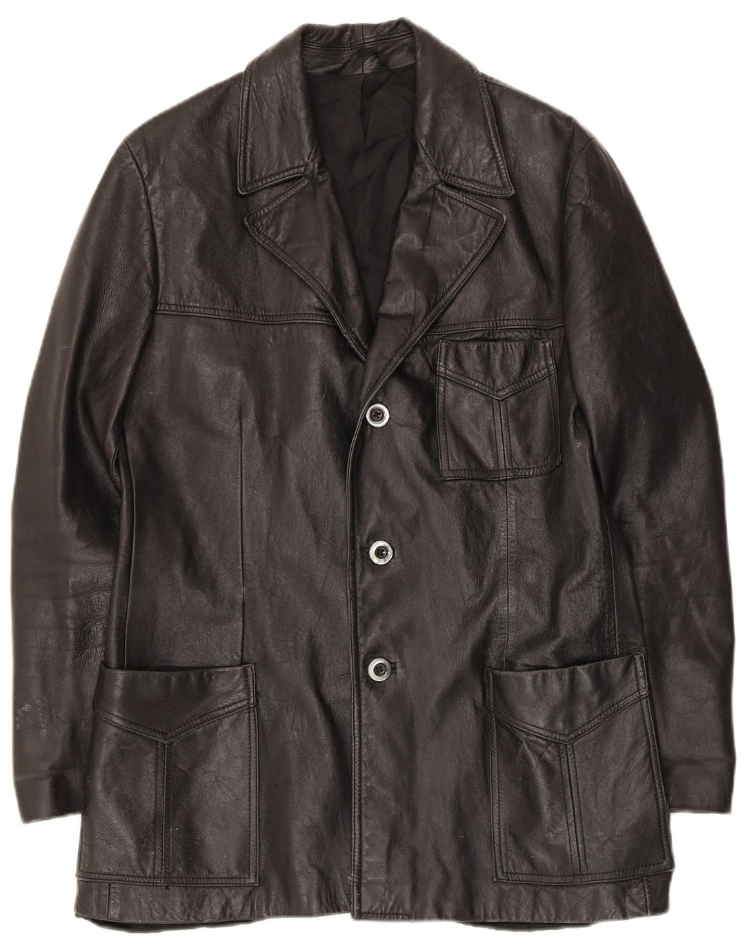 Vintage męska skórzana marynarka zapinana na 3 guziki UK 36 Small Black