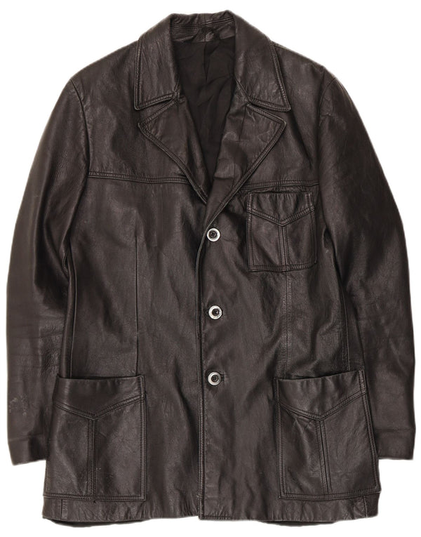 Vintage męska skórzana marynarka zapinana na 3 guziki UK 36 Small Black