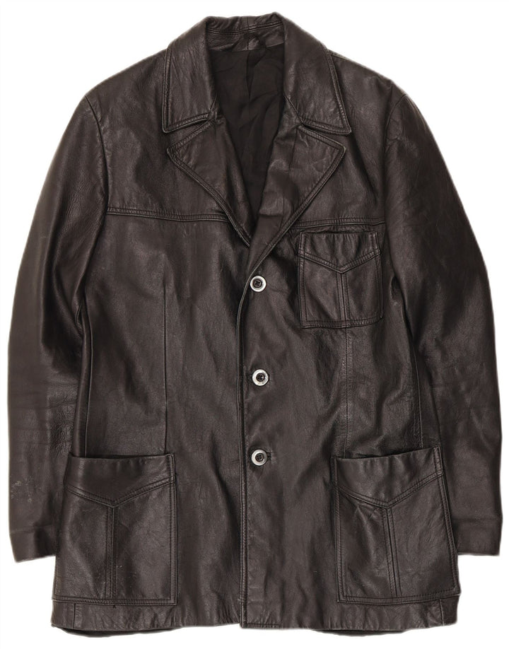 Vintage męska skórzana marynarka zapinana na 3 guziki UK 36 Small Black