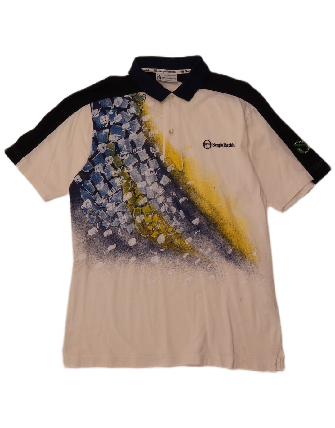 Męska koszulka polo SERGIO TACCHINI z grafiką, mała, biała, bawełniana w bloki kolorów