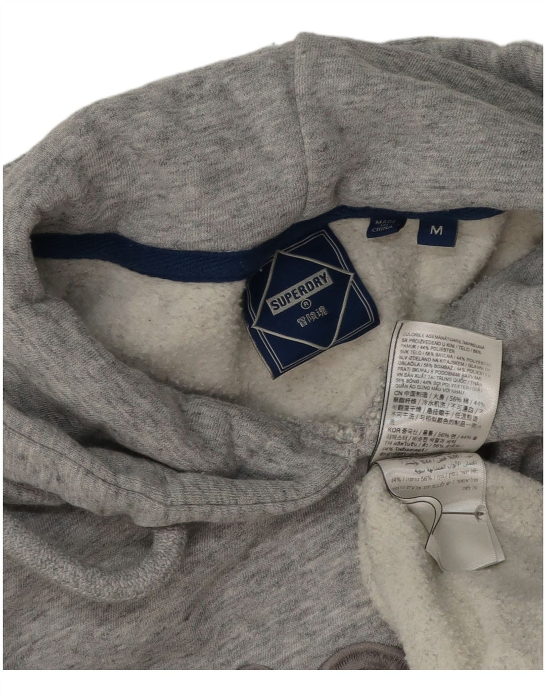 Męski sweter z kapturem Superdry z grafiką, średnioszary, bawełniany w cętki