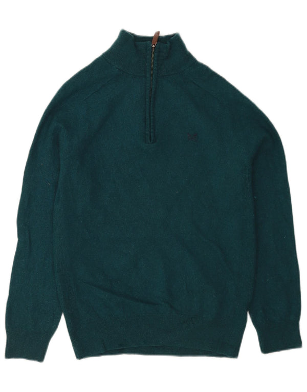 Crew Clothing Damski sweter z zamkiem błyskawicznym UK 12, wełna Merino w kolorze średnio zielonym