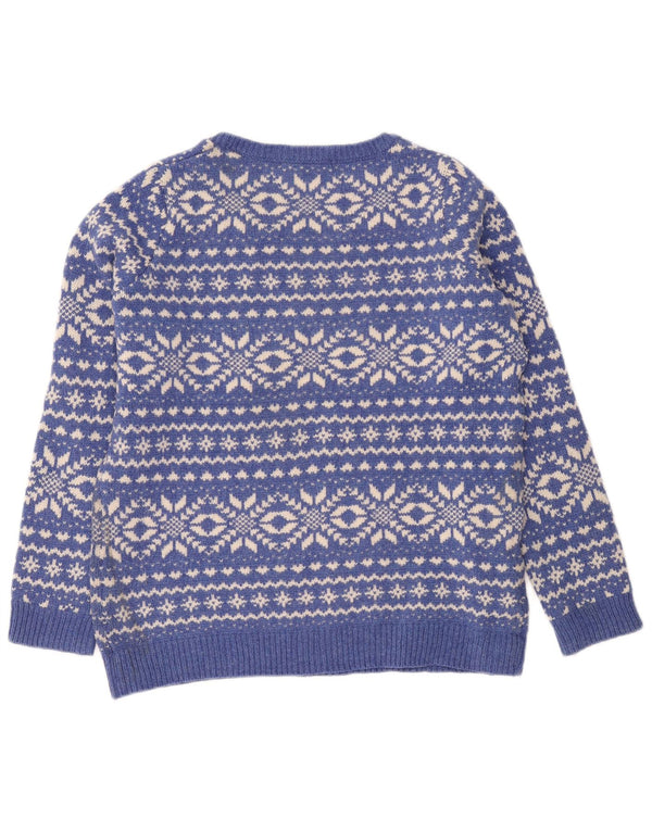 Marks & Spencer Damski sweter z dekoltem w łódkę UK 14, duży niebieski Fair Isle