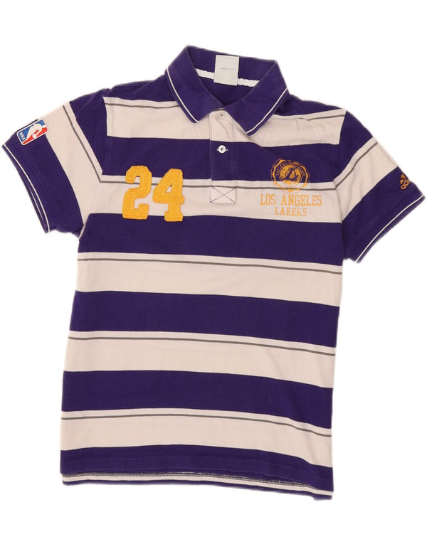 Męska koszulka polo do rugby Adidas Los Angeles Lakers Graphic w średnie niebieskie paski