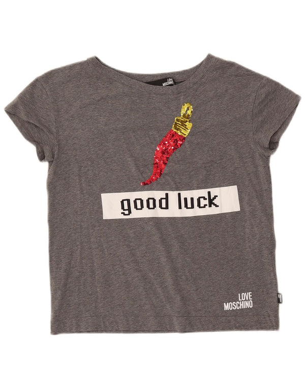 Damska koszulka z grafiką MOSCHINO Top IT 42 Średnioszara bawełna z plamkami