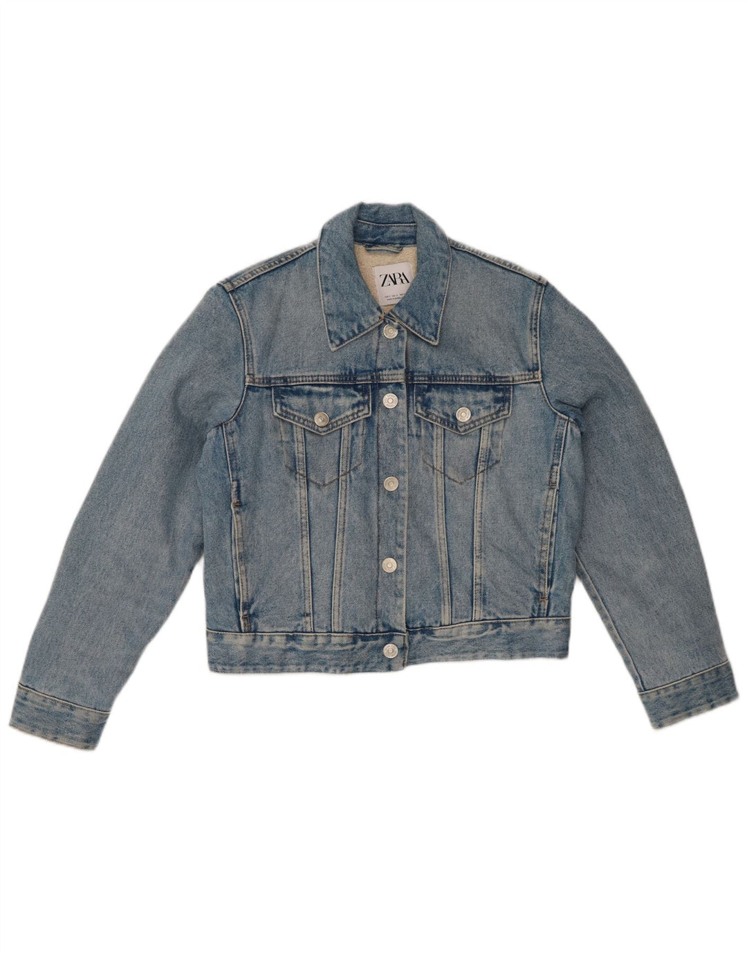 Damska kurtka dżinsowa ZARA Crop Sherpa UK 10, mała, niebieska, bawełniana
