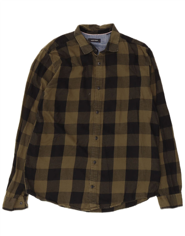 Męska koszula flanelowa Jack & Jones XL w kolorze khaki, bawełniana krata