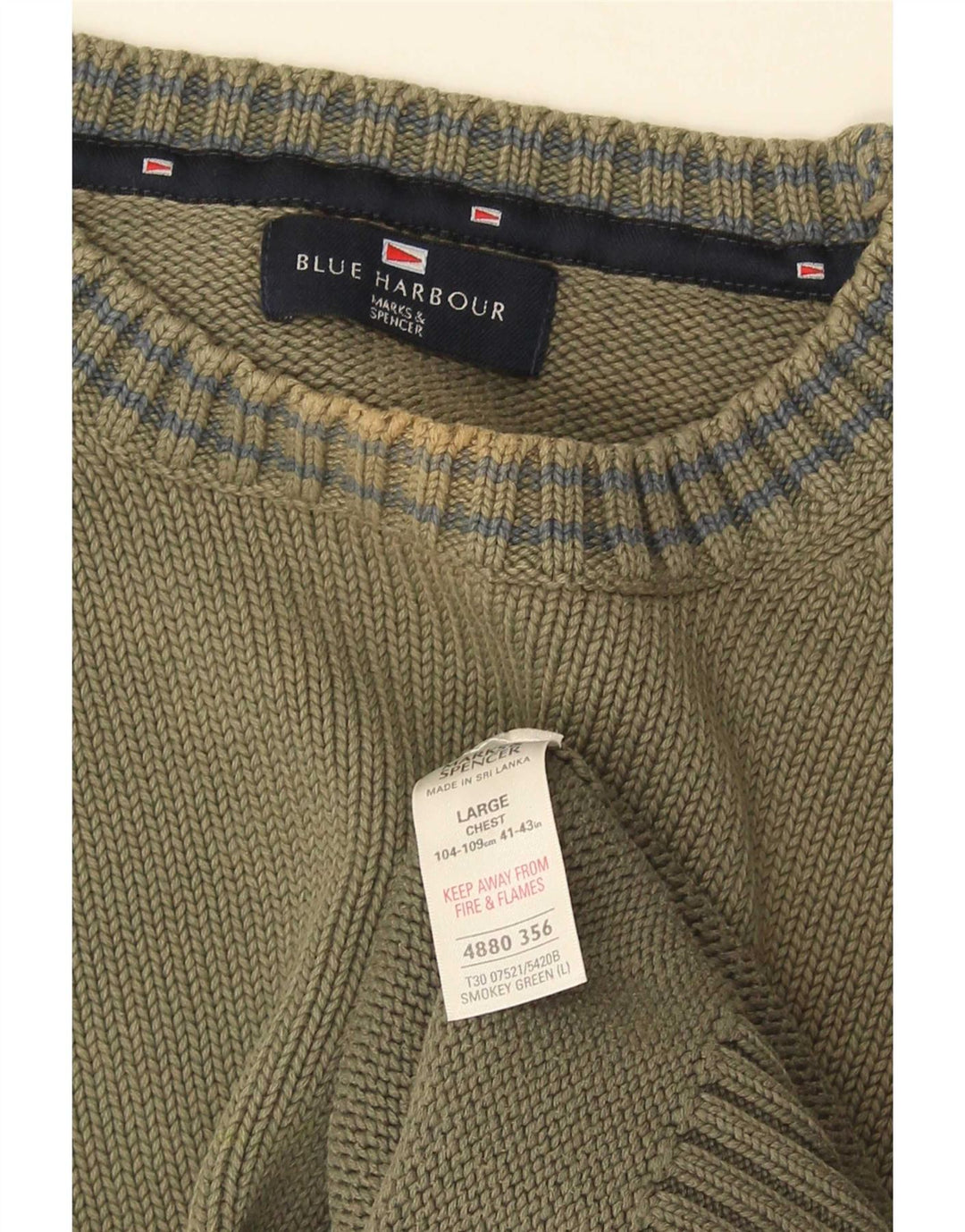 Marks & Spencer Męski sweter z okrągłym dekoltem, duży, zielony, bawełniany