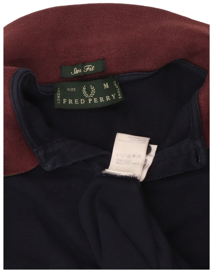 Męska koszulka polo Fred Perry Slim Fit z długim rękawem, średnia, granatowa, bawełniana