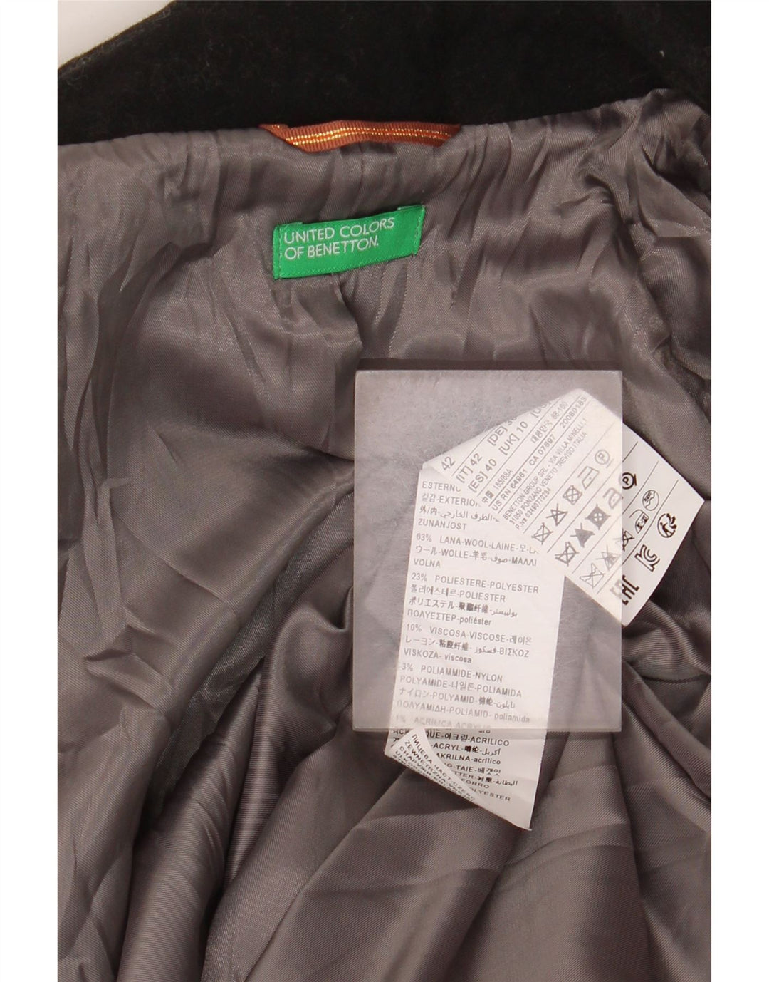 Damski płaszcz oversize Benetton UK 10 Small, czarna wełna