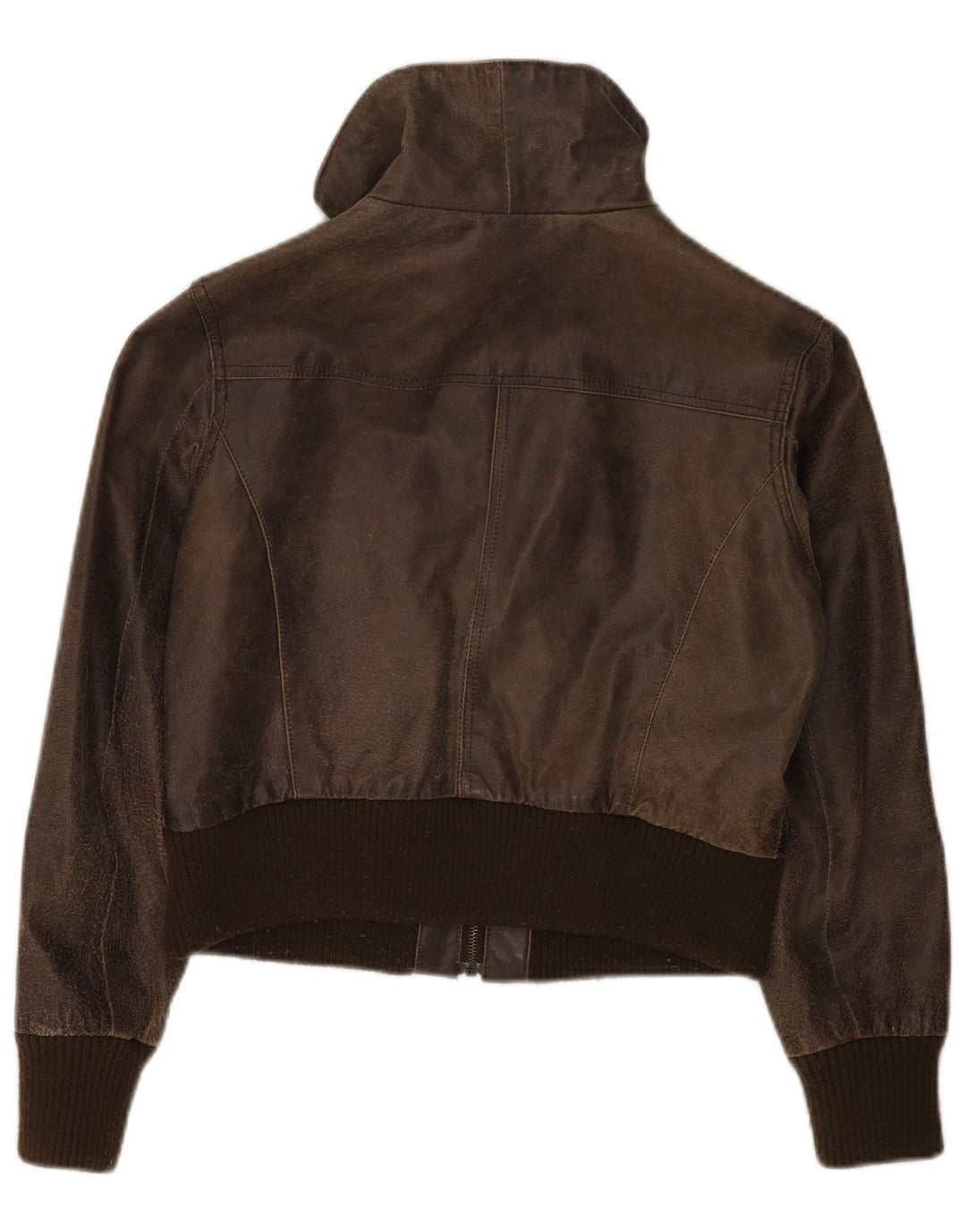 Damska kurtka skórzana BAY Crop UK 16, duża brązowa skóra