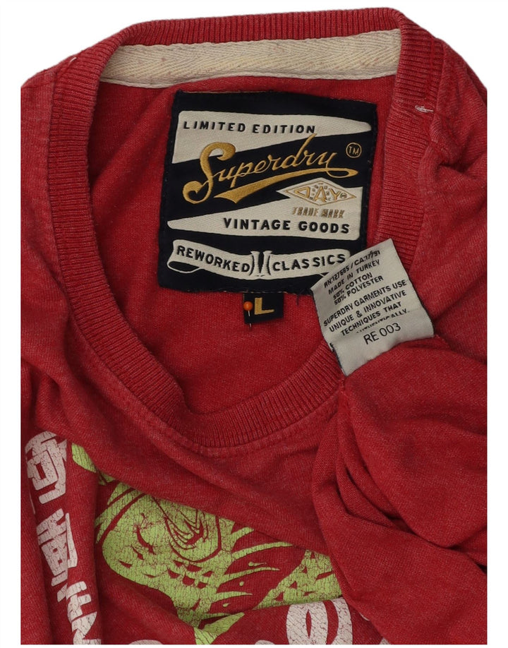 SUPERDRY Męski T-shirt z grafiką, duży, czerwony, bawełniany